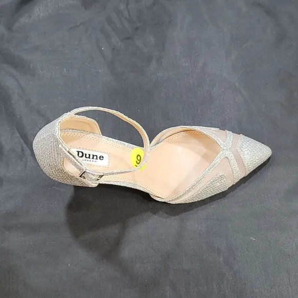 BRAND NEW DUNE LONDON DIANE HEELS IN PEWTER PIN HEELS SANDALS