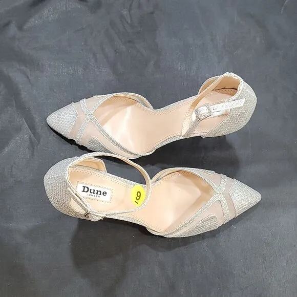 BRAND NEW DUNE LONDON DIANE HEELS IN PEWTER PIN HEELS SANDALS