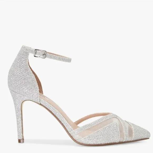 BRAND NEW DUNE LONDON DIANE HEELS IN PEWTER PIN HEELS SANDALS