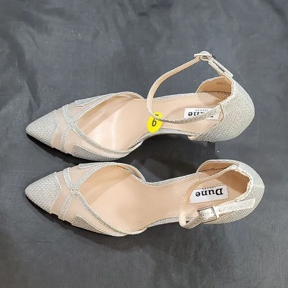 BRAND NEW DUNE LONDON DIANE HEELS IN PEWTER PIN HEELS SANDALS