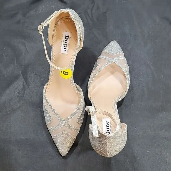BRAND NEW DUNE LONDON DIANE HEELS IN PEWTER PIN HEELS SANDALS