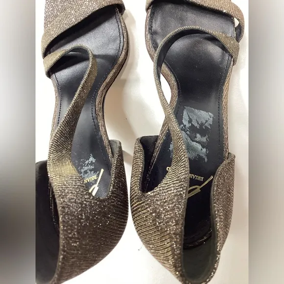 Brian Atwood Consort Iridescent Glitter Stilleto Heel Sandal In Bronze Size 9