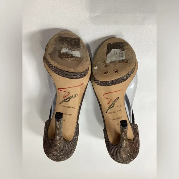 Brian Atwood Consort Iridescent Glitter Stilleto Heel Sandal In Bronze Size 9
