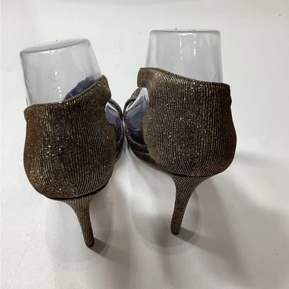 Brian Atwood Consort Iridescent Glitter Stilleto Heel Sandal In Bronze Size 9