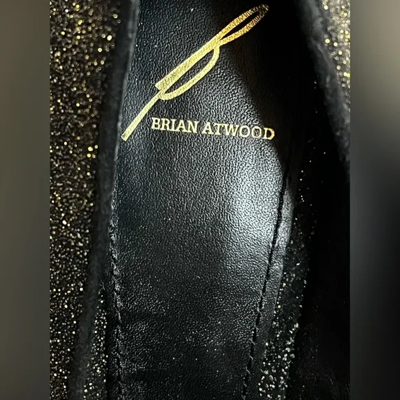Brian Atwood Fontanne Shoes Gold Red Blue Glitter Heels Platform Black