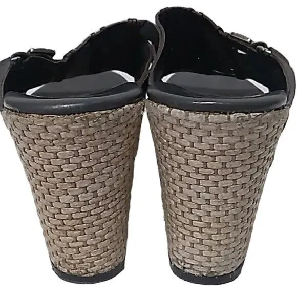 Brighton Denali Gray Leather Platform Wedge Sandals