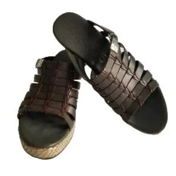 Brighton Denali Gray Leather Platform Wedge Sandals