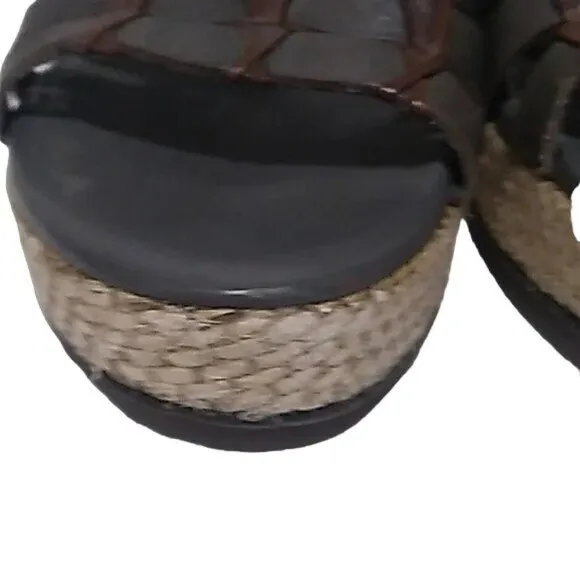 Brighton Denali Gray Leather Platform Wedge Sandals