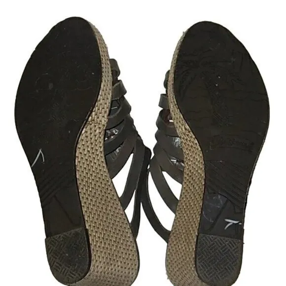 Brighton Denali Gray Leather Platform Wedge Sandals