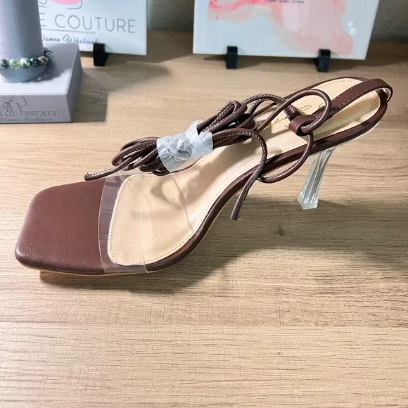 Brown Olivia Jaymes Lace Up Ankle Strap Stiletto Heel