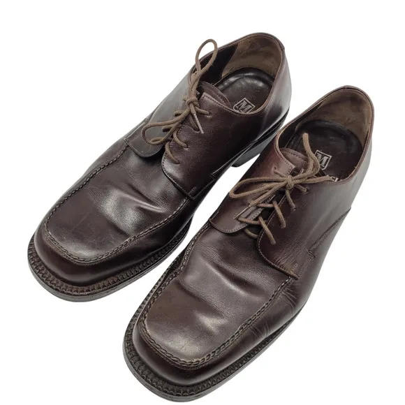 Bruno Magli Mens Size 8.5M Derby Dress Shoes Leather Square Toe Lace Up Brown