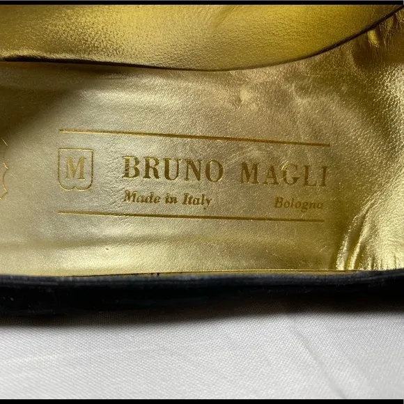 Bruno Magli suede heels with gold stitching