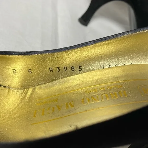 Bruno Magli suede heels with gold stitching