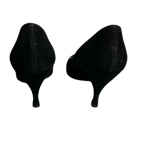 Bruno Magli suede heels with gold stitching