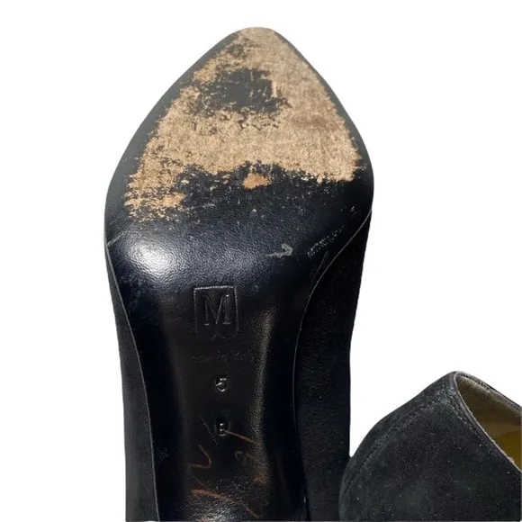 Bruno Magli suede heels with gold stitching
