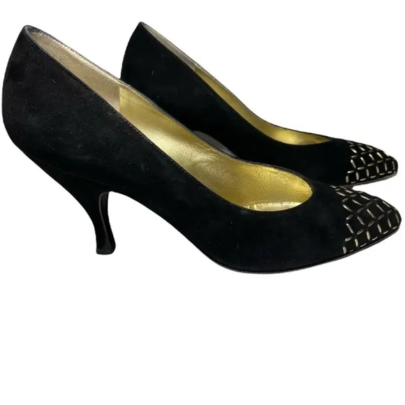 Bruno Magli suede heels with gold stitching