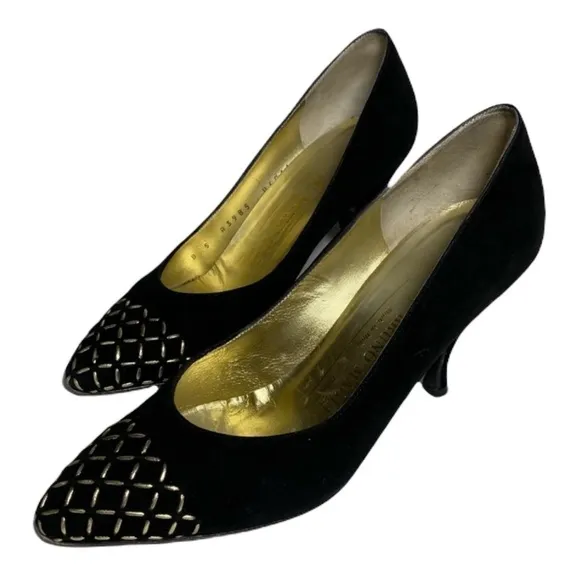 Bruno Magli suede heels with gold stitching