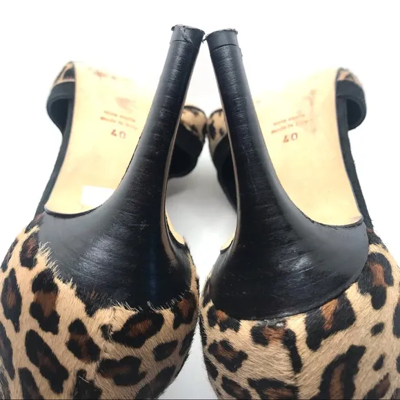 BRUNO RICCI FOR DIANE B ANIMAL PRINT &amp; FUR SIDE CUT OUT HEEL PUMPS (40)