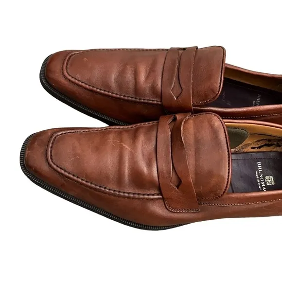 BRUNOMAGLI SLIP ON LOAFER COGNAC LEATHER, MENS DRESS SHOES SIZE 9M