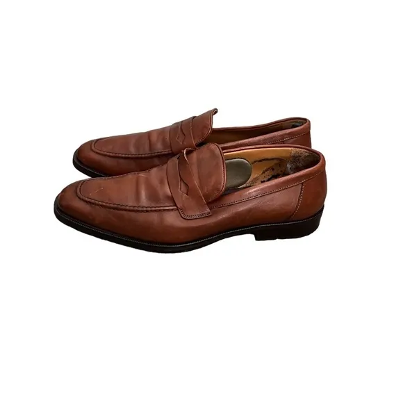 BRUNOMAGLI SLIP ON LOAFER COGNAC LEATHER, MENS DRESS SHOES SIZE 9M
