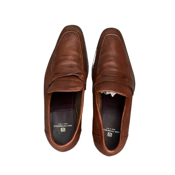BRUNOMAGLI SLIP ON LOAFER COGNAC LEATHER, MENS DRESS SHOES SIZE 9M