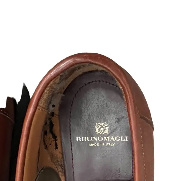 BRUNOMAGLI SLIP ON LOAFER COGNAC LEATHER, MENS DRESS SHOES SIZE 9M