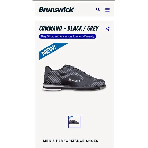 Brunswick Men's Command Black Grey Right Hand Bowling Shoes 11.5