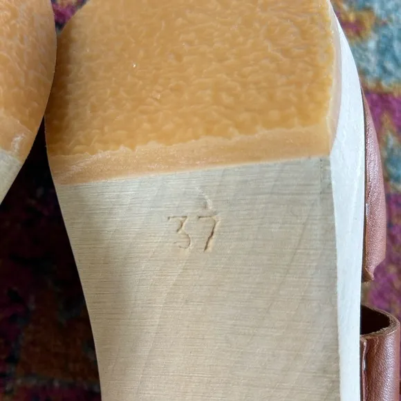 BRYR | Women's Tan Leather Penny Tassel Clog Mid Heel, peel a boo sides, sz 6.5