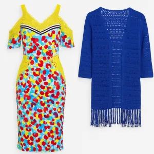 Bundle:Multicolor Lace Party Dress (XL)   Chico’s Blue Crochet Cardigan (M–XL)