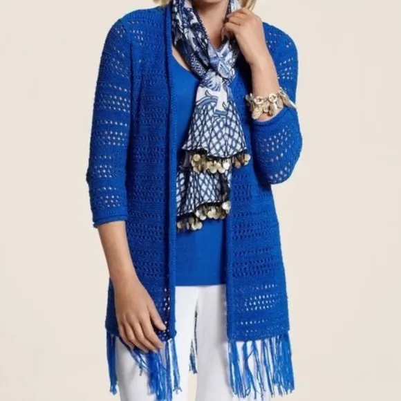 Bundle:Multicolor Lace Party Dress (XL)   Chico’s Blue Crochet Cardigan (M–XL)