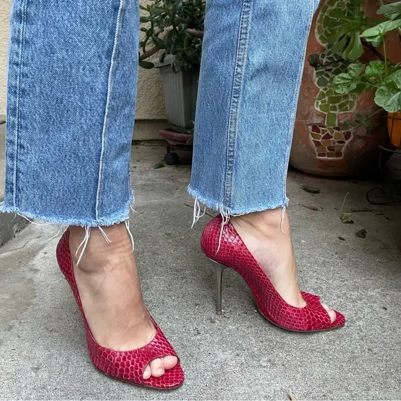 Burgundy/silver Gianmarci Lorenzi snake skin/leather heels