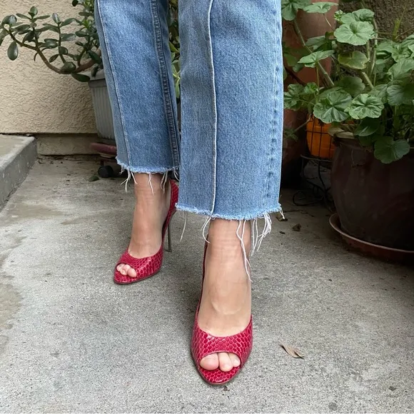 Burgundy/silver Gianmarci Lorenzi snake skin/leather heels
