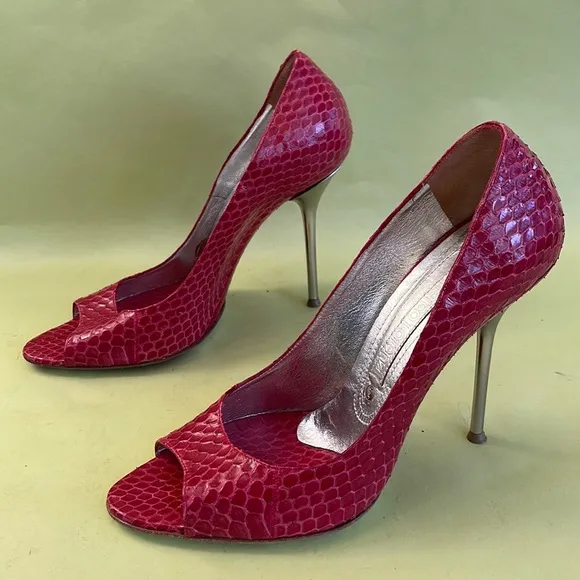 Burgundy/silver Gianmarci Lorenzi snake skin/leather heels
