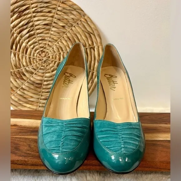 Butter Parker Patent Leather with Suede Heels in Peacock Teal Size 9
