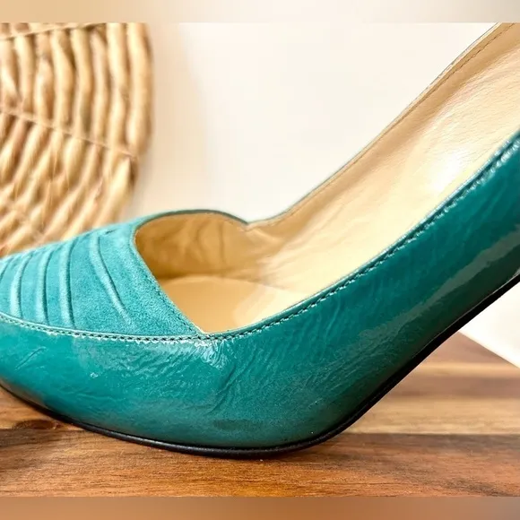 Butter Parker Patent Leather with Suede Heels in Peacock Teal Size 9