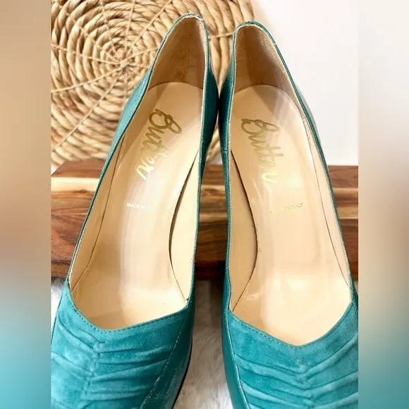 Butter Parker Patent Leather with Suede Heels in Peacock Teal Size 9