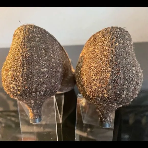 Butter Tweed Brown Gold Kitten Heel Pumps Women’s Shoes Size 7.5 Medium.