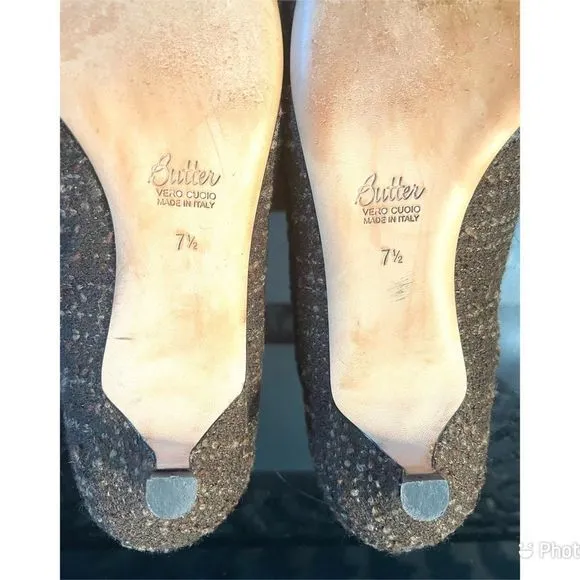 Butter Tweed Brown Gold Kitten Heel Pumps Women’s Shoes Size 7.5 Medium.