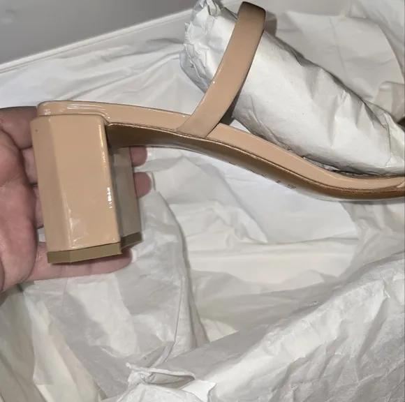 By Far Tanya Patent Leather Slip On Mule Heeled Sandal in Nude NIB  EU 40 US 10