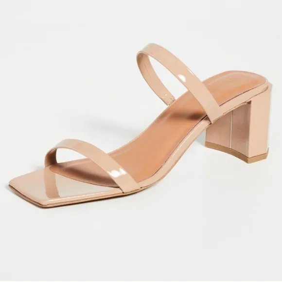 By Far Tanya Patent Leather Slip On Mule Heeled Sandal in Nude NIB  EU 40 US 10