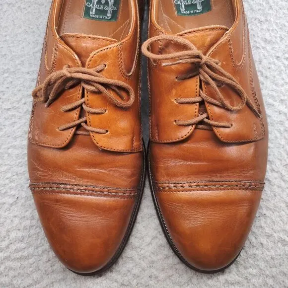 Cable &amp; Co Executive Cap Toe Oxford Dress Shoes Brown Leather Lace Up Mens 11 D