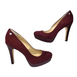 Calvin Klein Shoes Womens 7.5 Burgundy Red Heels Closed Toe Stiletto Embossed