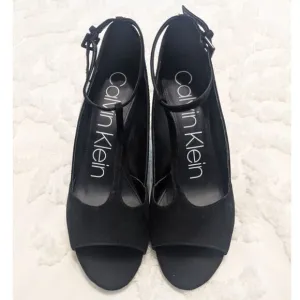 Calvin Klein Women's Nicolette Peep Toe T-Strap Classic Pumps – Black – Size 8