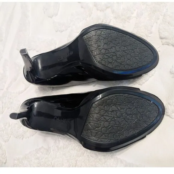 Calvin Klein Women's Nicolette Peep Toe T-Strap Classic Pumps – Black – Size 8