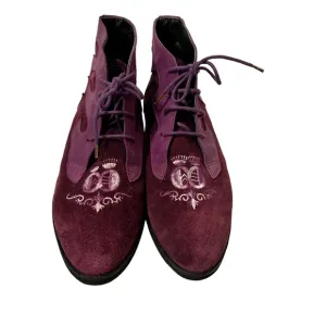 Calzature Under 18 Women’s Tie Up Wineberry Suede Embroidered Flat Shoes Size 10
