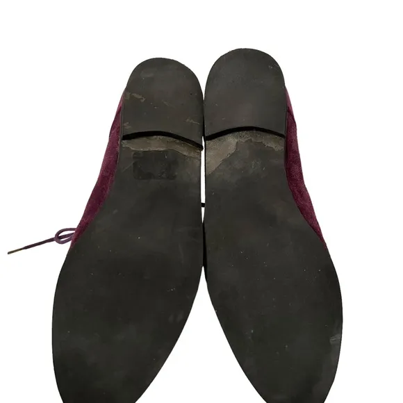 Calzature Under 18 Women’s Tie Up Wineberry Suede Embroidered Flat Shoes Size 10