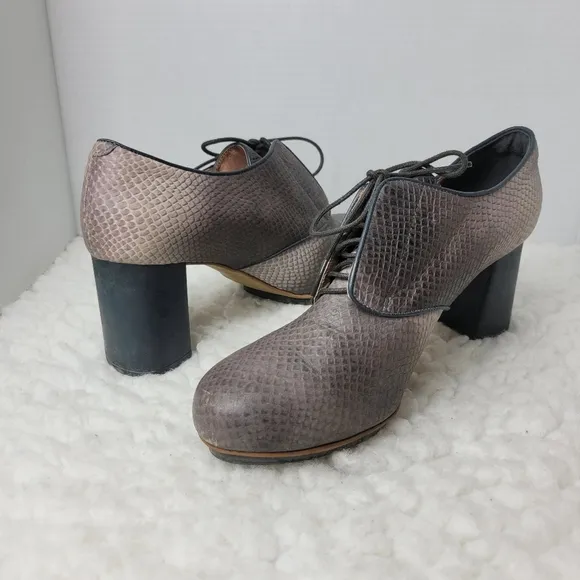 Camper Myriam Oxford Pumps Womens Size 9.5 Brown Snake Print Heel Shoes