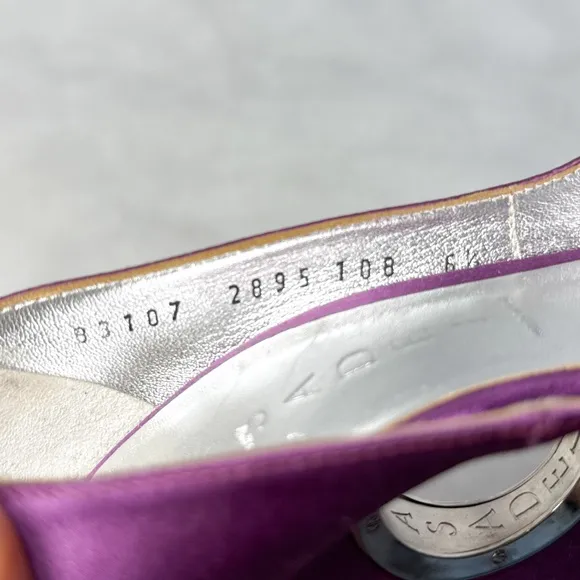 CASADEI Silk Satin Engraved Logo Metal Ring Cutout Wedge Heel Pumps Vintage 6.5