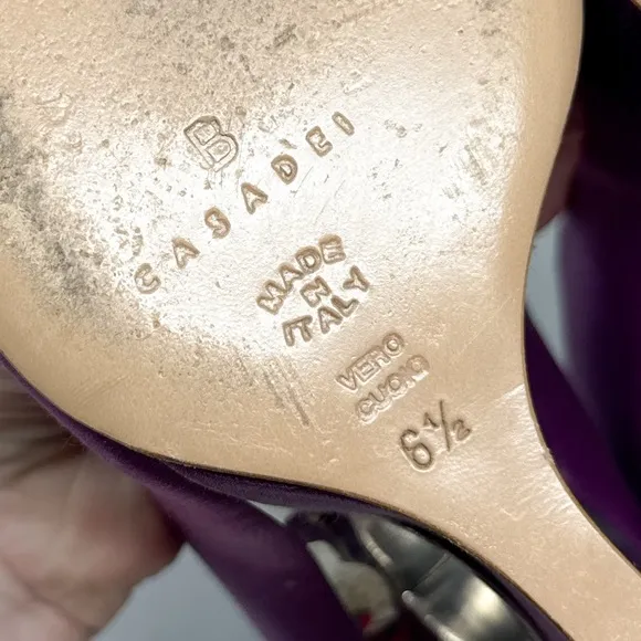 CASADEI Silk Satin Engraved Logo Metal Ring Cutout Wedge Heel Pumps Vintage 6.5