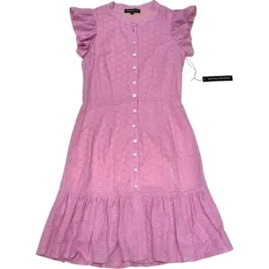 Central Park West Eyelet Dress Ruffle‎ Sleeve Button Front Pink S